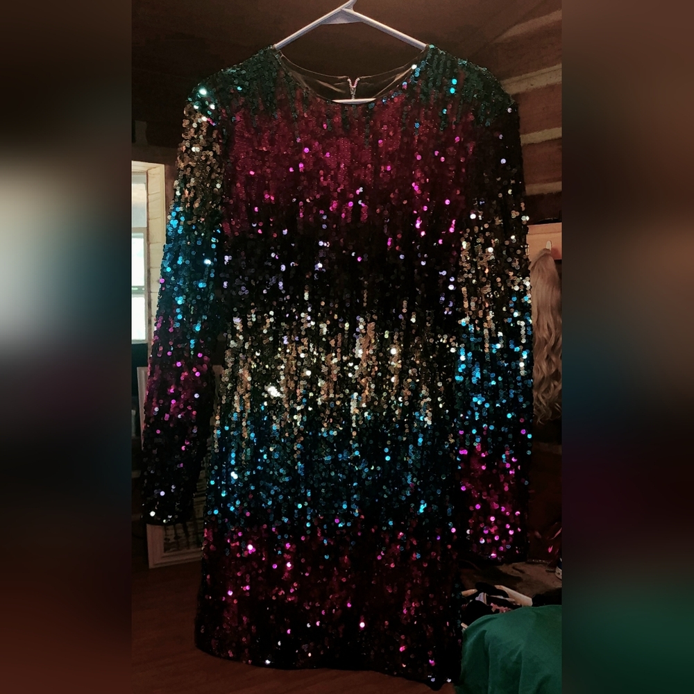 SHEIN Multicolor Sequin Long Sleeve Dress